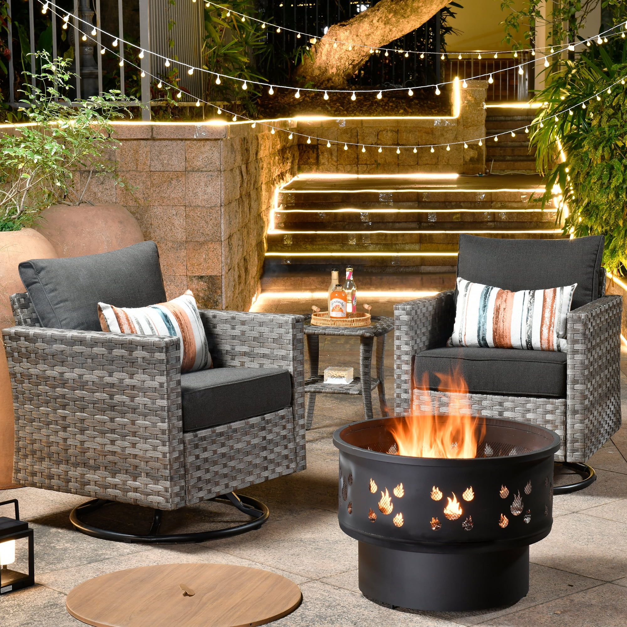 XIZZI 4 Piece Outdoor Bistro Set Wicker Rattan Patio Conversation Set ...