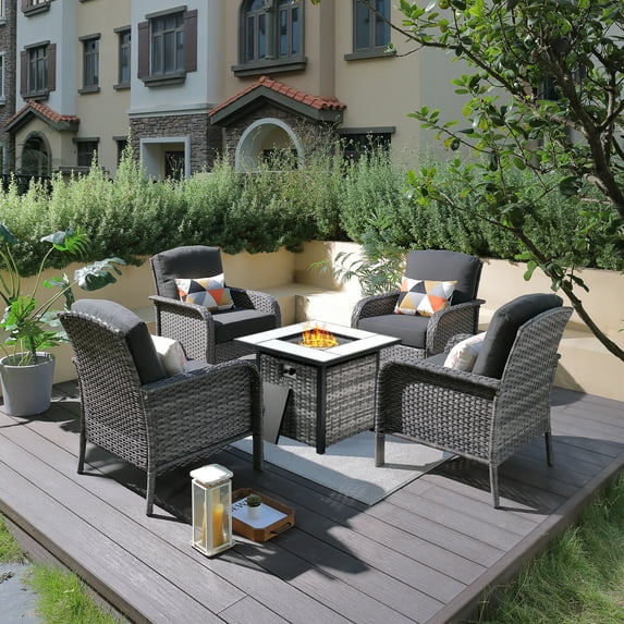XIZZI 5 PCS Patio Furniture Set Outdoor Conversation Set with 30" Square Fire Pit,Black