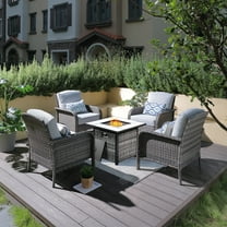 XIZZI 5 PCS Patio Furniture Set Outdoor Conversation Set with 30" Square Fire Pit,Grey