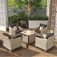 thumbnail image 1 of XIZZI 5 Pieces Outdoor Patio Furniture Sets with 30" Fire Pit Table,Wicker Conversation Set for Porch Deck,Beige Rattan Sofa Chair,Black Cushion, 1 of 8