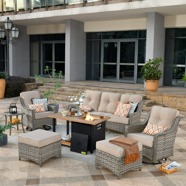 HOOOWOOO 7 Piece Outdoor Furniture Sofa Set Wicker Rattan Patio ...