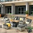 thumbnail image 1 of XIZZI 7 Piece Outdoor Furniture Sofa Set Wicker Rattan Patio Conversation Set with Swivel Rocking Chair and Fire Pit Table,Black, 1 of 11