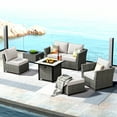 thumbnail image 1 of XIZZI 7 Pieces Patio Outdoor Furniture Set,All-Weather Conversation Wicker Set Sectional Sofa with Fire Pit and Coffee Table,Beige Stripe, 1 of 14