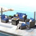 thumbnail image 1 of XIZZI 7 Pieces Patio Outdoor Furniture Set,All-Weather Conversation Wicker Set Sectional Sofa with Fire Pit and Coffee Table,Blue, 1 of 14