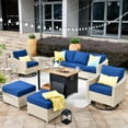 thumbnail image 1 of XIZZI 7 Pieces Patio Rattan Wicker Furniture Set with Swivel Rocking Chair and Fire Pit,Blue, 1 of 9