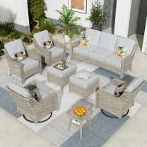 XIZZI 8 Piece Outdoor Furniture Set Patio Conversation Sofa Set with Swivel Rocking Chair for backyard,Grey