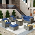 thumbnail image 1 of XIZZI 8 Pieces Outdoor Patio Furniture Set with Swivel Rocking Chairs and Square Fire Pit,All Weather PE Rattan Wicker Patio Sectional Sofa Conversation Set for Garden,Blue, 1 of 14