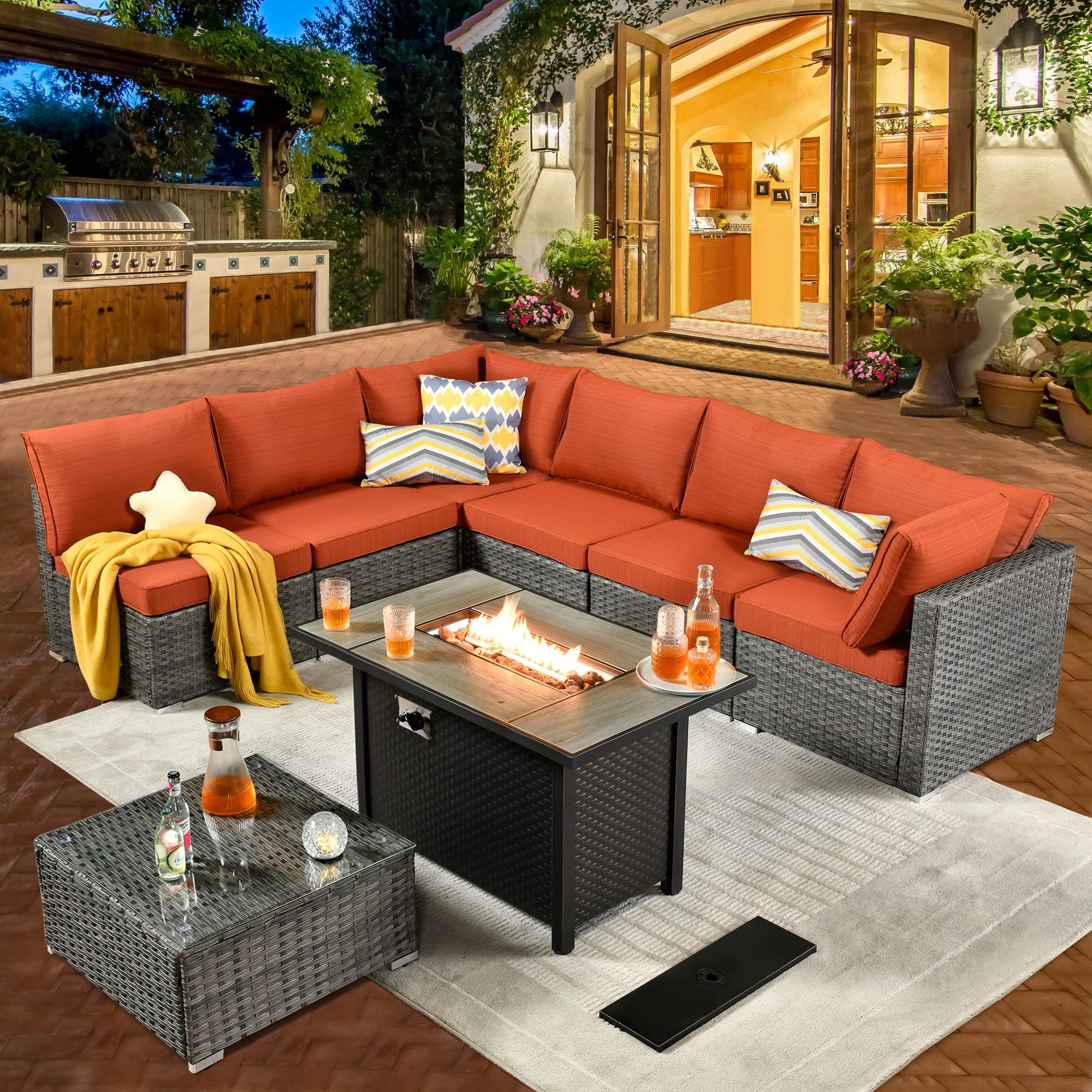 Orange Rattan Piece Garden Furniture HOOOWOOO Pieces Patio
