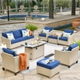thumbnail image 1 of XIZZI 8PCS Patio Converstion Set,Wicker Outdoor Furniture Set with Gas Fire Pit,Blue, 1 of 7
