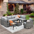 thumbnail image 1 of XIZZI 9-Piece Patio Wicker Rattan Funiture Conversation Set Deep Seat Outdoor Set with Rocking Chair,Dark Grey, 1 of 10