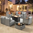 thumbnail image 1 of XIZZI 9 Pieces Outdoor Furniture Sectional Sofa Patio Set with Swivel Rocking Chair and Fire Pit Table,Dark Grey, 1 of 11
