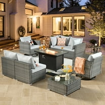 XIZZI 9 Pieces Outdoor Furniture Sectional Sofa Patio Set with Swivel Rocking Chair and Fire Pit Table,Grey