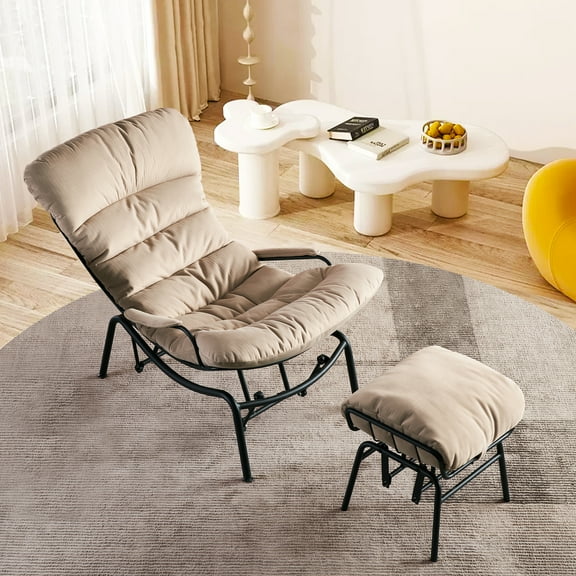 XIZZI Accent Recliner Rocking Chair with Ottoman, Mid Century Modern Comfortable Rocking Chair and Ottoman Foot Rest for Small Spaces-Beige