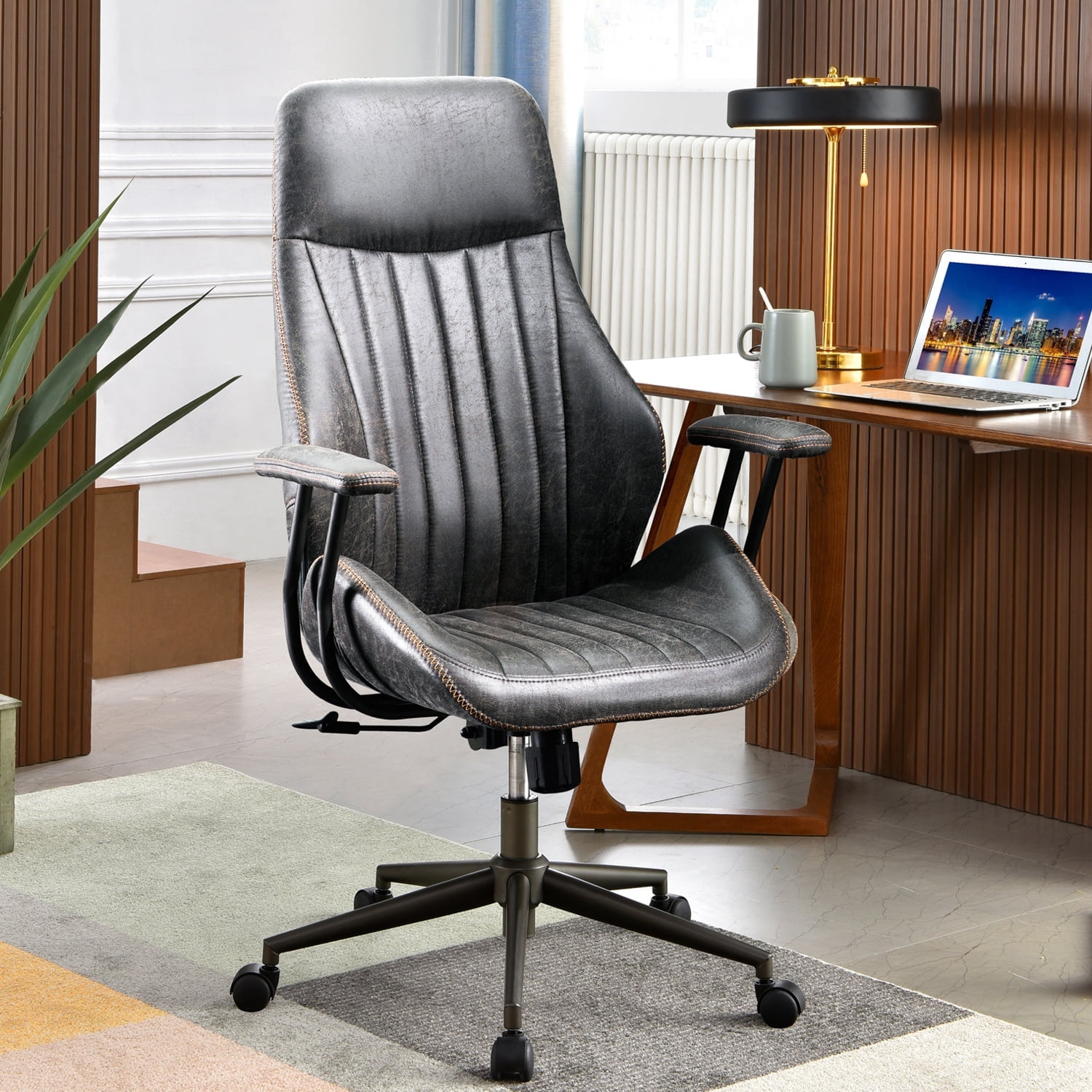 XIZZI Ergonomic Computer High Back Chair, Adjustable Office Desk Chairs Home Suede Fabric Chair-Dark Gray