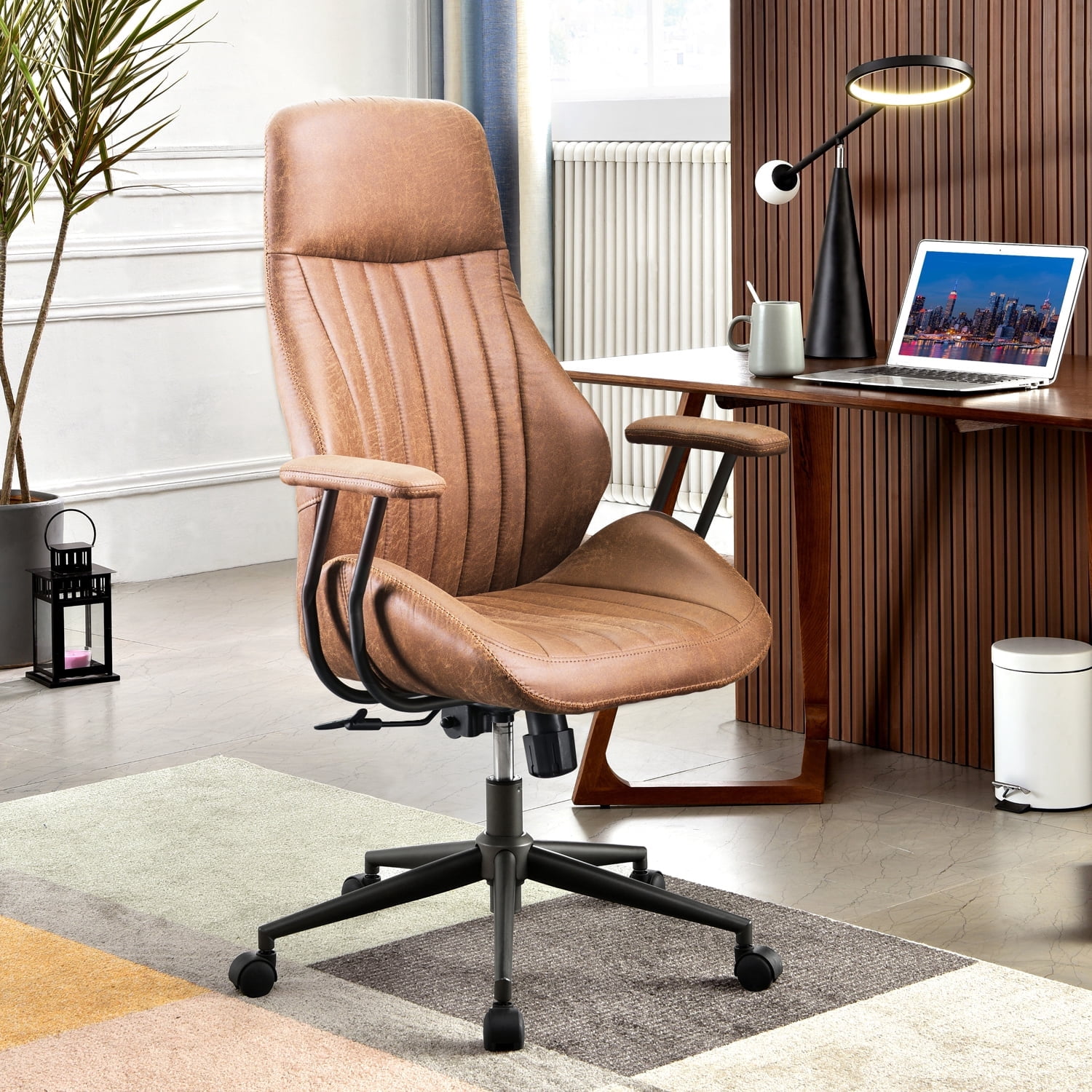 XIZZI Ergonomic Computer High Back Chair, Adjustable Office Desk Chairs Home Suede Fabric Chair-Light Brown
