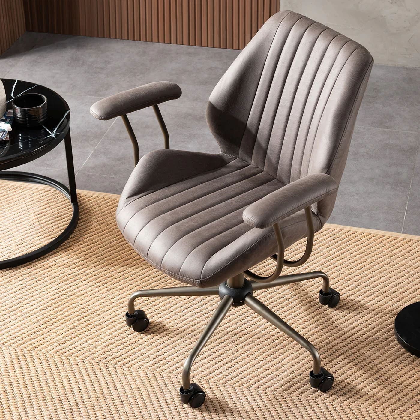 XIZZI Ergonomic Office Chair with Wheels Suede Fabric Swivel Gaming Chair,Modern Adjustable Computer Chairs with Armrest-Dark Grey