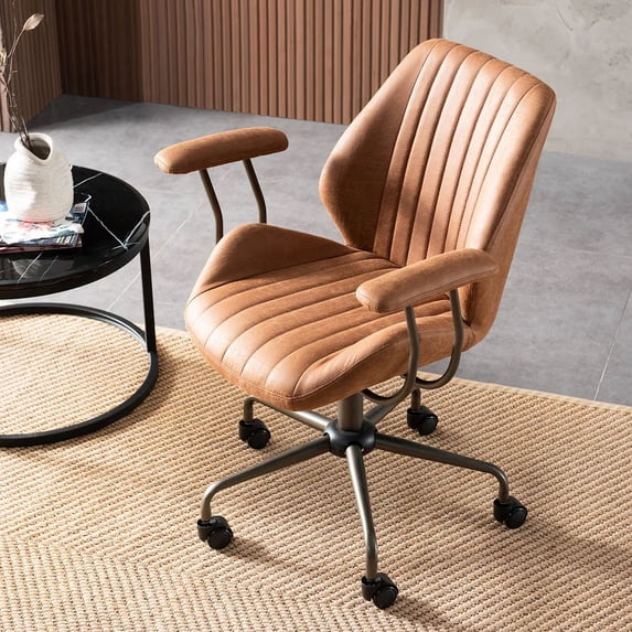 XIZZI Ergonomic Office Chair with Wheels Suede Fabric Swivel Gaming Chair,Modern Adjustable Computer Chairs with Armrest-Light Brown