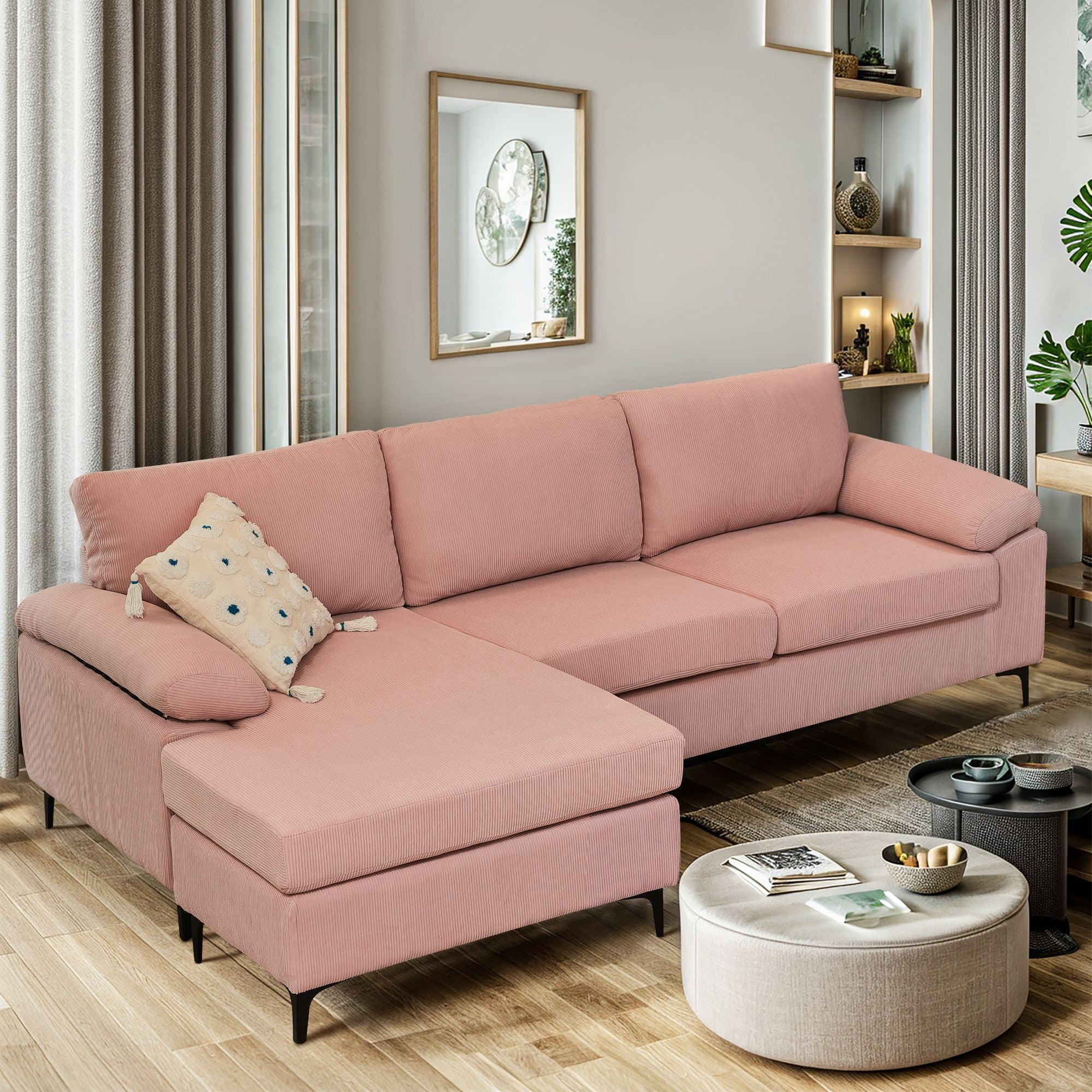 Hooowooo 100 Modular Sectional Sofa Couch L Shaped 3 Seat Comfy Sofas with Reversible Chaise Modern Lounge Couches for Living Room Office Dorm Pink
