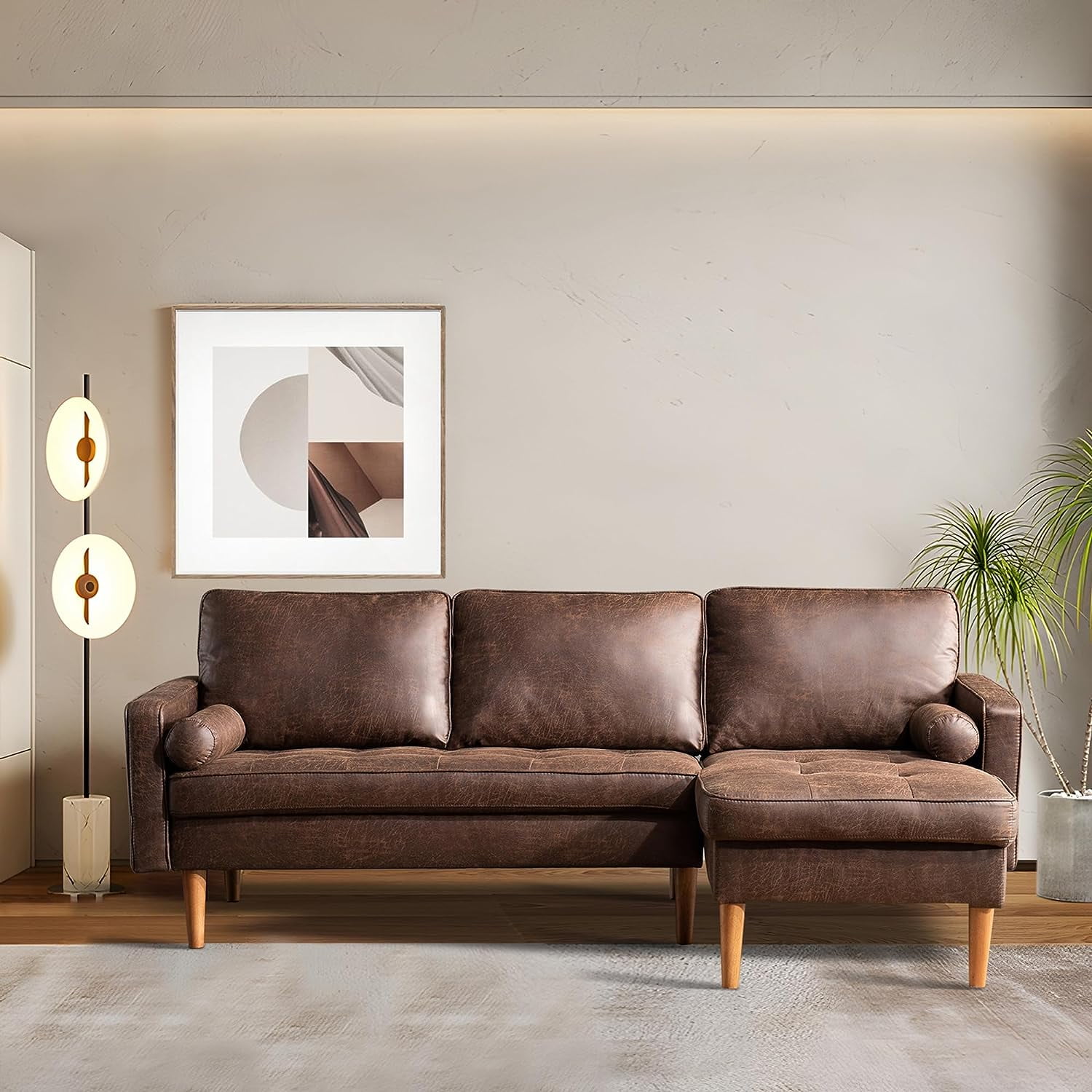 Brown suede deals l shaped couch