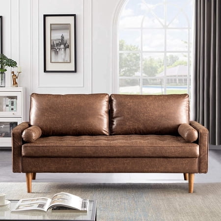 XIZZI Loveseat Sofa Couch Suede Fabric Sofa Modern Accent Couch Lounge,Brown