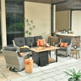 thumbnail image 1 of XIZZI Outdoor Conversation Furniture Set 3-seat Sofa Set with Swivel Rocking Chair and Gas Fire Pit Table,Black, 1 of 9