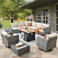 thumbnail image 1 of XIZZI Outdoor Furniture Wicker 11-piece Sectional Set with Swivel Rocking Chair and Fire Pit Table,Beige, 1 of 11