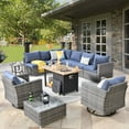 thumbnail image 1 of XIZZI Outdoor Furniture Wicker 11-piece Sectional Set with Swivel Rocking Chair and Fire Pit Table,Bright Blue, 1 of 11