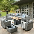 thumbnail image 1 of XIZZI Outdoor Furniture Wicker 11-piece Sectional Set with Swivel Rocking Chair and Fire Pit Table,Dark Grey, 1 of 11