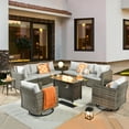 thumbnail image 1 of XIZZI Outdoor Furniture Wicker 11-piece Sectional Set with Swivel Rocking Chair and Fire Pit Table,Grey, 1 of 11