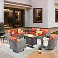 thumbnail image 1 of XIZZI Outdoor Furniture Wicker 11-piece Sectional Set with Swivel Rocking Chair and Fire Pit Table,Orange, 1 of 11