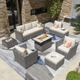 thumbnail image 1 of XIZZI Outdoor Furniture Patio Sets,No Assembly Required,10-Pieces Wicker Outdoor Sectional Sofa Set with Gas Fire Pit Table,Coffee Table for Balcony, Porch, Backyard-Beige Stripe, 1 of 13