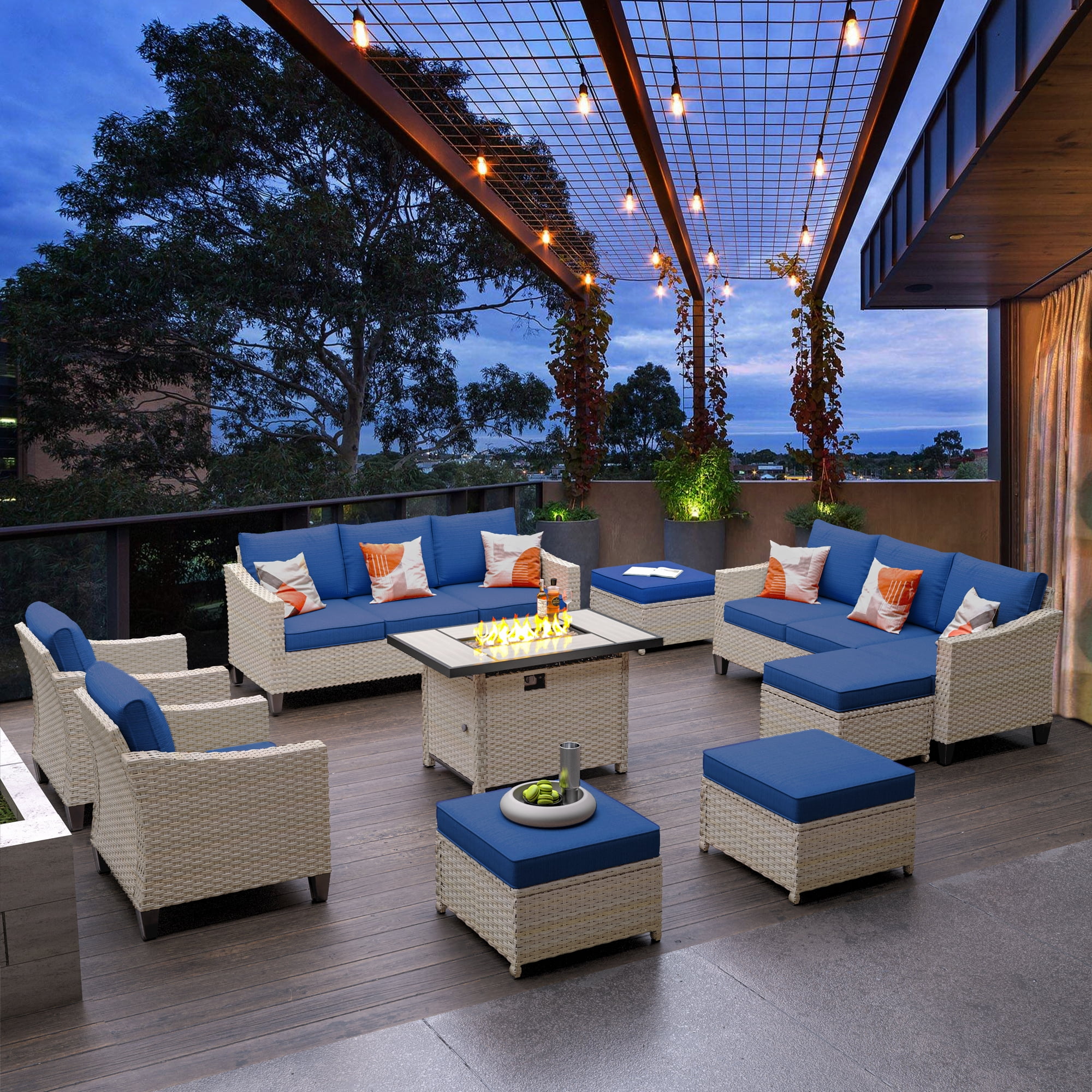 HOOOWOOO Outdoor Patio Set 9 Pieces Furniture Set Rattan Wicker Outdoor