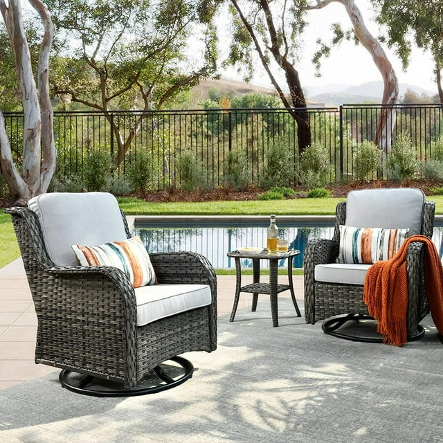 HOOOWOOO Outdoor Patio Swivel Glider,3Piece Rocking Chair Wicker