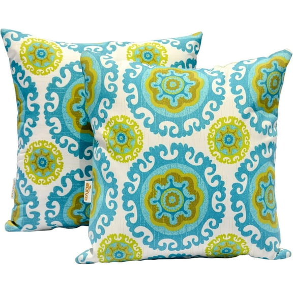 HOOOWOOO Outdoor Patio Throw Pillows Set of 2 with Inserts,Small Firm toss Decorative Pillow Weather Resistant for Indoor Outdoor Chair, Sofa Furniture,17x17,14x14x5,Blue Circles