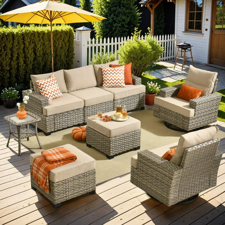 Hooowooo Pieces Outdoor Patio Furniture All Weather Rattan