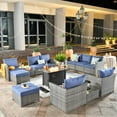 thumbnail image 1 of XIZZI Outdoor Wicker Patio Set Furniture Conversation Set with Fire Pit Table,Bright Blue, 1 of 10