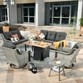 thumbnail image 1 of XIZZI PE Rattan Wicker Patio Conversation Set High Back Sofa Set with Swivel Rocking Chair and 46" Fire Pit Table,Black, 1 of 8
