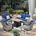 thumbnail image 1 of XIZZI PE Rattan Wicker Patio Conversation Set High Back Sofa Set with Swivel Rocking Chair and 46" Fire Pit Table,Blue, 1 of 8