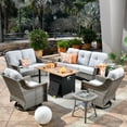 thumbnail image 1 of XIZZI PE Rattan Wicker Patio Conversation Set High Back Sofa Set with Swivel Rocking Chair and 46" Fire Pit Table,Grey, 1 of 8