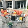 thumbnail image 1 of XIZZI PE Rattan Wicker Patio Conversation Set High Back Sofa Set with Swivel Rocking Chair and 46" Fire Pit Table,Red, 1 of 8