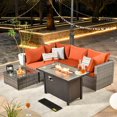 thumbnail image 1 of XIZZI 5-Piece Patio Furniture Sets with Fire Pit Table, Patio Outdoor Sectional Set with Coffee Table, All-Weather Wicker Outdoor Conversation Sets for Backyard, Garden,Orange, 1 of 10