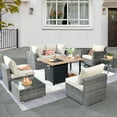 thumbnail image 1 of XIZZI Patio Conversation Set Wicker Rattan Patio Furniture Set with Swivel Rocking Chair and Firepit,Beige, 1 of 11
