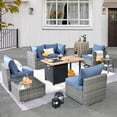 thumbnail image 1 of XIZZI Patio Conversation Set Wicker Rattan Outdoor Furniture Set with Swivel Rocking Chair and Fire Pit Table,Bright Blue, 1 of 11