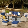 thumbnail image 1 of XIZZI Patio Conversation Sets,6 PCS Outdoor Furniture Set with Fire Pit,Blue, 1 of 7