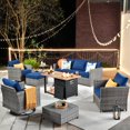 thumbnail image 1 of XIZZI Patio Furniture Sets 10 Pieces with Outdoor Wicker Swivel Rocking Chairs and Fire Pit,Blue, 1 of 12