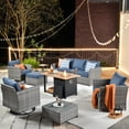 thumbnail image 1 of XIZZI Patio Furniture Sets 10 Pieces with Outdoor Wicker Swivel Rocking Chairs and Fire Pit,Bright Blue, 1 of 12