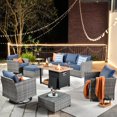 thumbnail image 1 of XIZZI Patio Furniture Sets 10 Pieces with Outdoor Wicker Swivel Rocking Chairs and Fire Pit,Bright Blue, 1 of 12