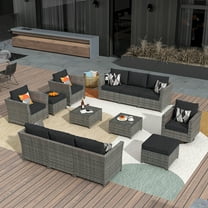 XIZZI Patio Furniture Sets Outdoor Conversation Set 13 Pieces All Weather Wicker Sofa Sectional with Swivel Rocking Chair and Coffee Table,Black