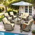 thumbnail image 1 of XIZZI Patio Furniture Sofa Chair Set 6 Pieces PE Wicker Rattan Outdoor Conversation Set w/30in Fire Pit Table-Beige Cushion, 1 of 11