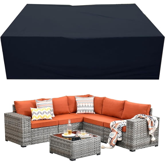 HOOOWOOO Patio Outdoor Furniture Cover,Waterproof Weather Couch Cover,Extra Large Rectangular Rain Sectional Sofa Covers for Patio Conversation Set 126X63X28" Black